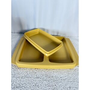 VTG Tupperware Harvest Gold Divided Serving Tray and Container Set USA Made